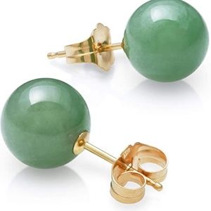 COPY - 14k Solid Gold 8mm Natural Green Jade Round Stud Earrings.